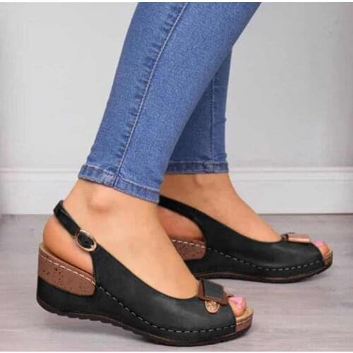 Sandals 2021 Summer Fashion Women Wear Open Toe Fish Mouth Slope Heel Breathable Single Shoes Vintage Anti-slip Sandals