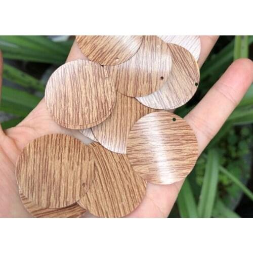 Sewing supplie 30mm round edge hole wood-grain sequins PVC pieces imitating wood sequins Earrings hanging