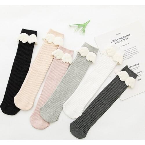 Cute Kids Socks Angel Wing Toddlers Girls Boys Long Soft Cotton Children Sock Solid Child For 0-8 Years Knee High Socks