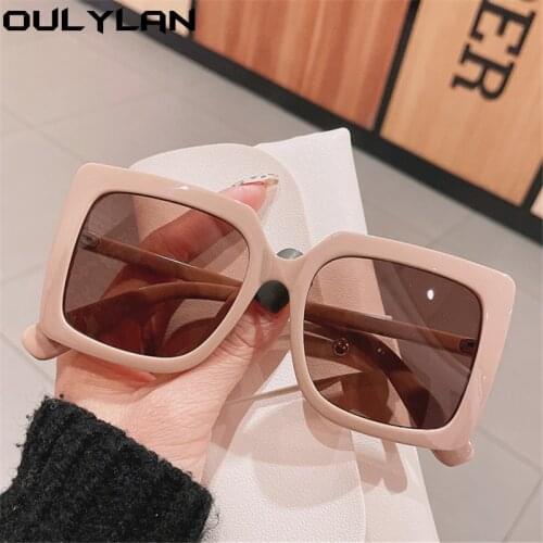 Oulylan 2021 Square Sunglasses Men Women Luxury Brand Designer Summer Pink Sun Glasses Femlae Oversized Goggels UV400 Shades