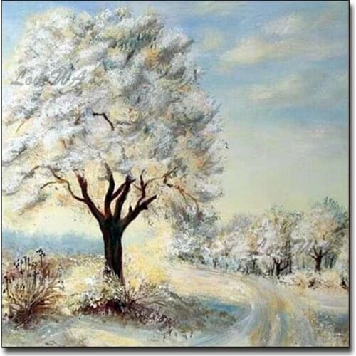 Modern Snow Scene Picture Paintings Artwork 100% Hand-painted Tree Oil Painting Unframed Canvas Wall Art For Hotel Decoration