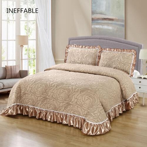 100% cotton Quilted gold white gray Bedspread Bed Cover Bed Sheet size 230x245cm/245x265cm blanket Pillowcases 3pcs