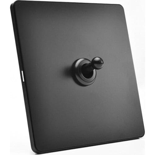 Type 86 Black 1-4 Gang 2 Way Wall Light Switch Stainless Steel Panel Copper Lever Retro Toggle Switch EU Socket