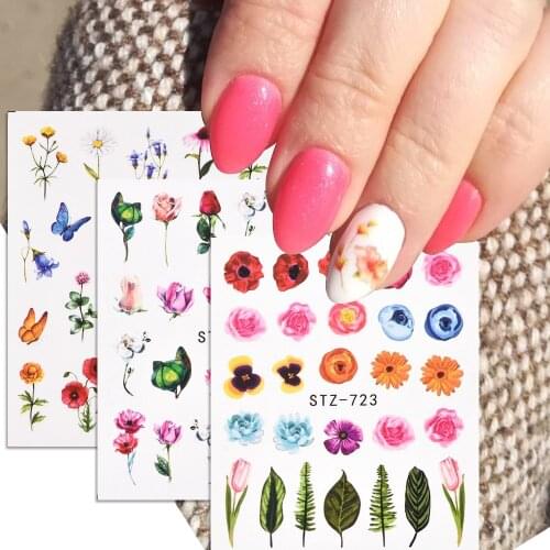 Spring Watercolor Nail Water Decal Stickers Flower Leaf Tree Green Simple Summer DIY Slider For Manicuring Nail Art Watermark