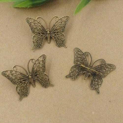 20 PCS 25*35mm Antique Bronze Plated Vintage Metal Copper Butterfly Brooch Pin Base Settings For Jewelry Making