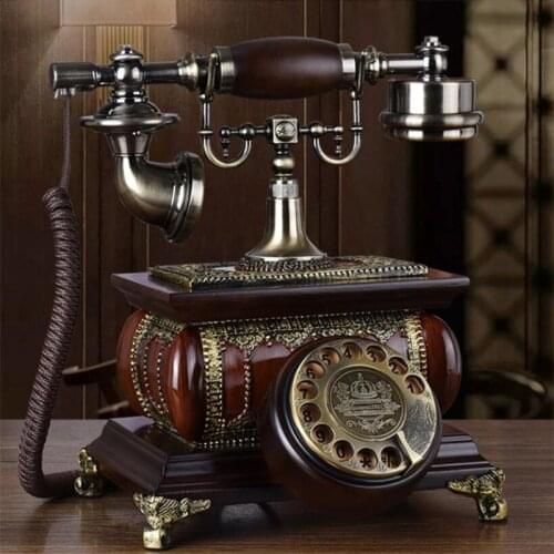 Vintage telephone solid wood retro rotary dial telephone European Classical telephone home landline