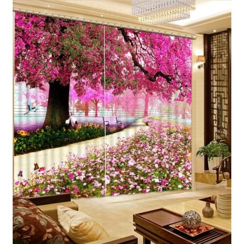 High quality custom 3d curtain fabric pink tree curtains modern living room curtains
