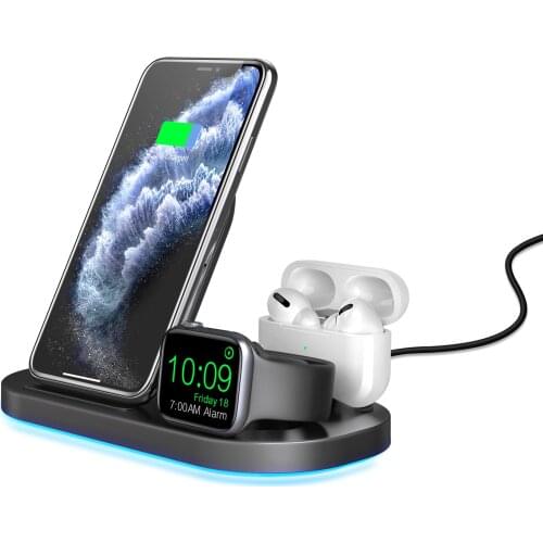 Foldable 3 In 1 15W Fast Charging Mobile Wireless Charger 3 in 1 wireless Phone Charger Desk Stand Earbuds Cellphone charger