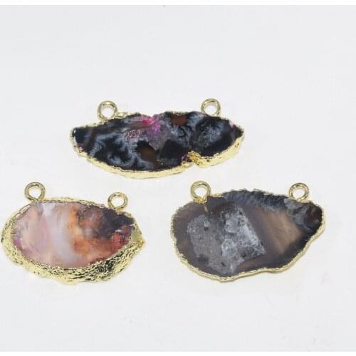 Natural stone druzy pendant lot 2020 femme big geode slice connectors jewelry making female 5pc gold plating slab double hoops
