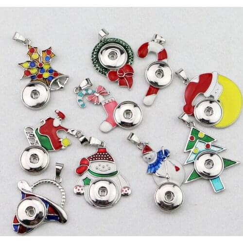 New 10styles to choose! Christmas Style Snap Button Necklace Pendant 18mm Diy Snap Button Pendant Metal Charm For Xmas Gift