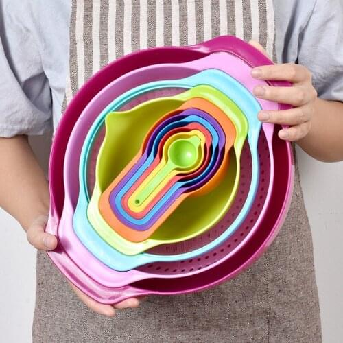 10pcs/set Multifunctional Stir Basin Bowl Baking Tools Kitchen Gadgets Kitchen Measuring Cups Rainbow Cups Set