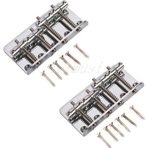 2 Sets Chrome Vintage 4 String Bass Hardtail Bridge For Bass Guitar Replacement Parts