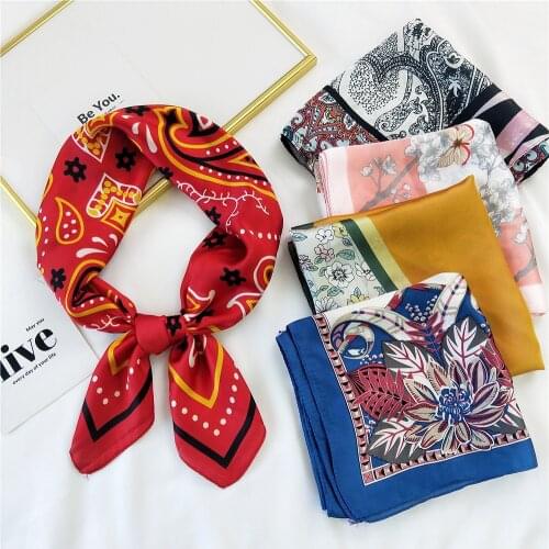 2021 70*70cm Fashion Office Small Hair Neck Hijab Foulard Scarves Summer Square Women Shawls And Wraps Silk Scarf Women Gift