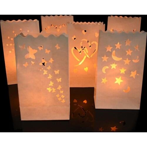 5/10pcs Tealight Holder Bags White Paper Hollowed Heart Star Shape Lantern Candle Bag for Halloween Christmas Wedding Decoration