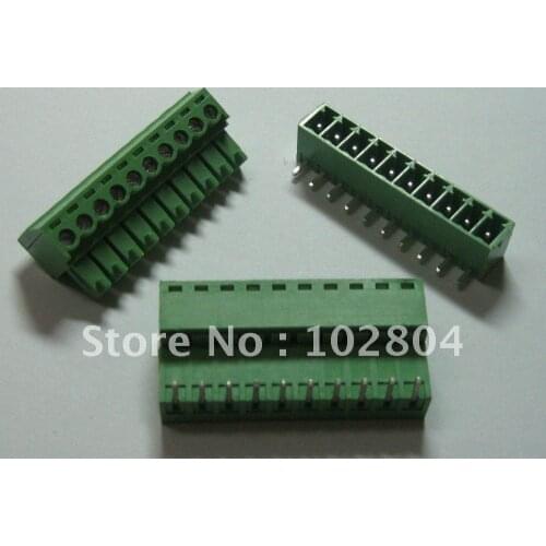 60 pcs Screw Terminal Block Connector Pitch 3.5mm Angle 10 pin/way Green Color Pluggable Type