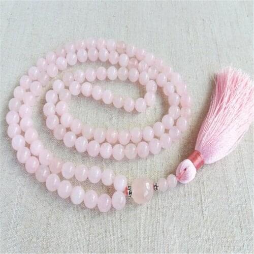 8mm Rose Quartz Gemstone 108 Beads Tassel Mala Necklace Chakra Retro Meditation Buddhism Religious Spiritua Spirituality Japa