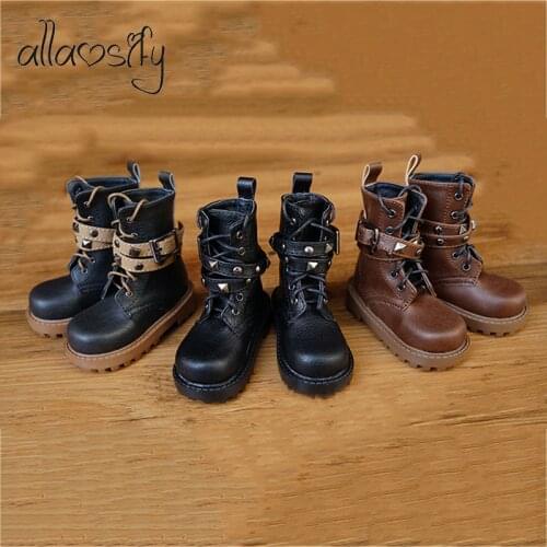 Allaosify BJD Shoes 1/3 1/4 Leather Shoes Black Brown Doll Boots Free Shipping
