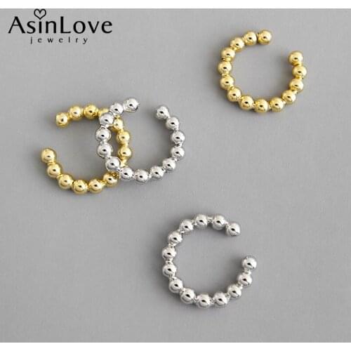 AsinLove 100% 925 Sterling Silver Beads Round Cilp Earrings Geometric Exquisite Earrings Fine Jewelry for Women Birthday Gift