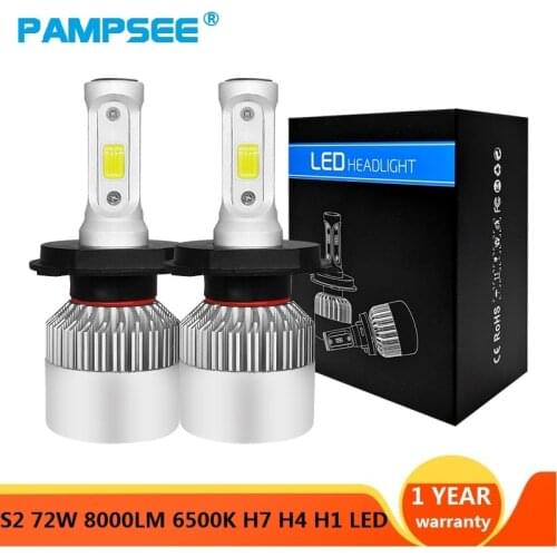 PAMPSEE H7 H11 H1 H3 9005 9006 COB Car LED Headlight Bulbs H4 Hi-Lo Beam 72W 8000LM 6500K/4300K Auto Headlamp Led Car Light 12V
