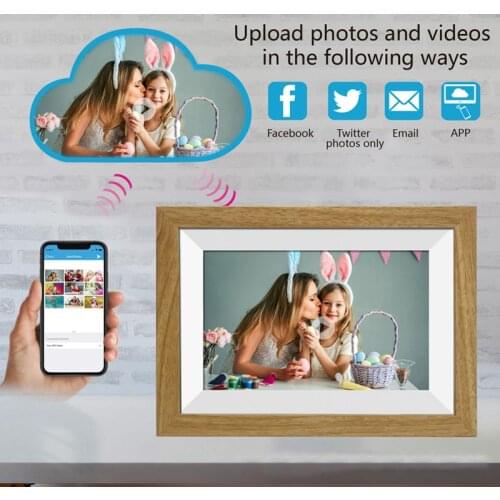 10.1 inch wifi cloud digital photo frame ios Android APP remote digital photo frame wooden digital frame