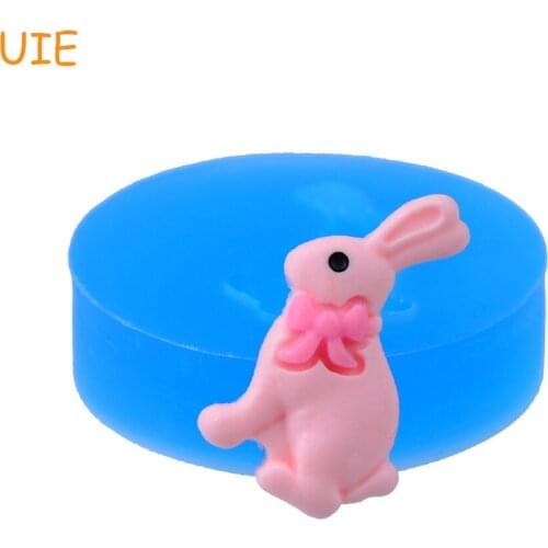 DYL426U 26.3mm Rabbit / Bunny with Bow Silicone Mold - Animal Mold Cake Decoration, Fondant, Cookie Biscuit, Resin, Candy, Icing