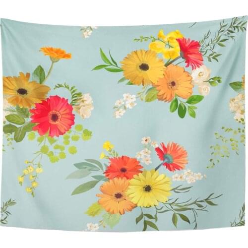 Watercolor Elegant Bloom Floral Summer and Autumn Flowers Blossom Garden Garland Tapestry Home Decor Wall Hanging Living Room