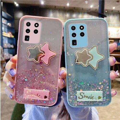 Gradient Glitter Make Up Mirror Phone Case For Samsung S21 Ultra S20 Plus FE Note 20 Ultra A52 A72 5G Soft Silicone Clear Cover
