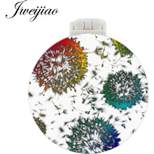 JWEIJIAO Colourful Dandelion Art Photo Printed Pocket Mirror With Massage Comb Makeup Travel Purse Mirrors unique gift for women