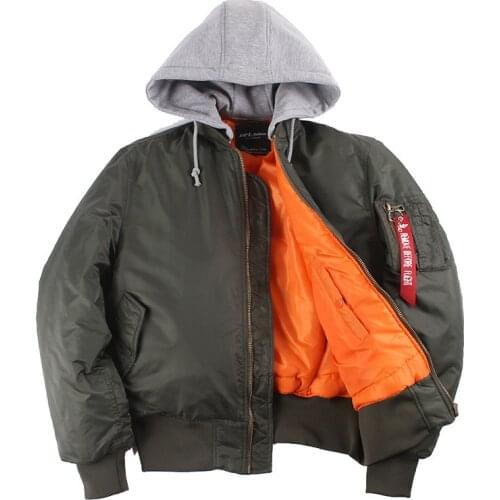 Thick Ma1 Winter Bomber Jacket Men Military with Hood Vintage Oversize Pilot Coats Man MA-1 Hip Hop Windbreaker 2021 Plus Size