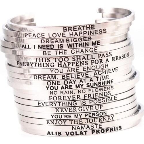 M n o p q r s Initial 2021 New Trend Quotes Mantra Bracelets Stainless Steel Open Cuff Bangle Fashion Gold Inspirational Jewelry