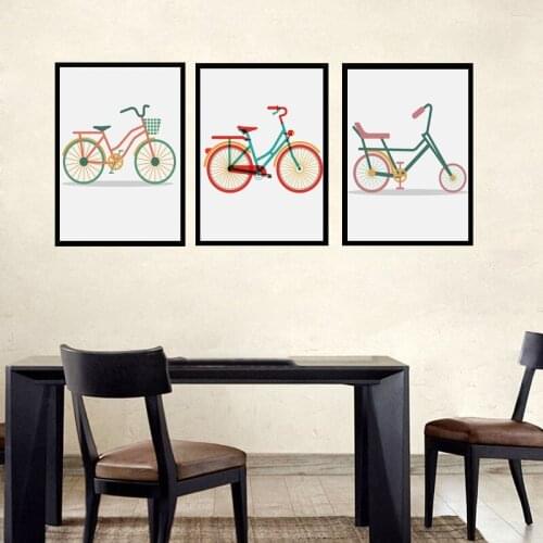 Cute Cartoon Bicycle Canvas Painting Wall Art Posters And Prints Wall Pictures for Living Room Nordic Style Kids Room Decoration