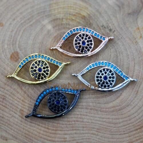 Mosaic Evil Eye Pendants Colorful Zircon Paved Charms Cubic Zircon Stone Jewelry Connectors In 12.5*26.1 mm PC6427