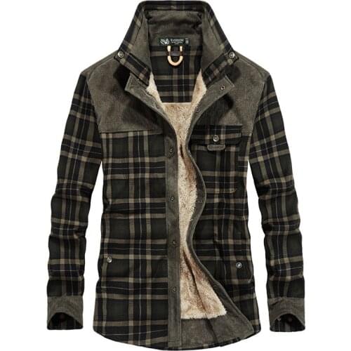 Fleece Cashmere 2019 New Men Cotton Liner Casual Shirts Outerwear Plaid Thick Wool Liner Autumn Winter Shirt