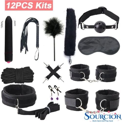 SWT BDSM Kits Exotic Adults Games Sex Toys for Sex Whip Gag Tail Plug Women Leather Bondage Handcuffs sex tools for couples