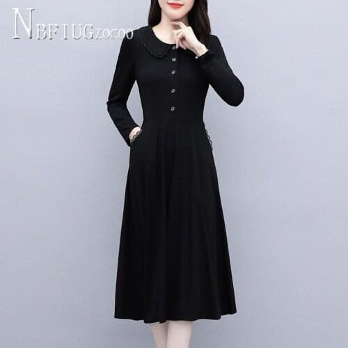 2020 New Plus Size Slim Temperament Women Dress Long Sleeve Lapel Black Female Dresses