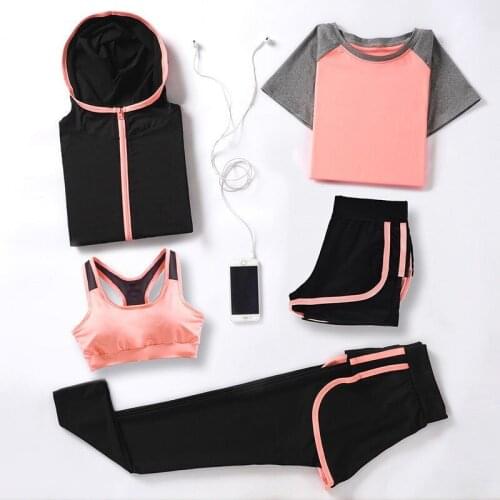 New 5pcs/set Ladies Sports Gym Jogging Quick-drying Ladies Sportswear Ladies Casual Breathable Sports T-shirt Outdoor Running
