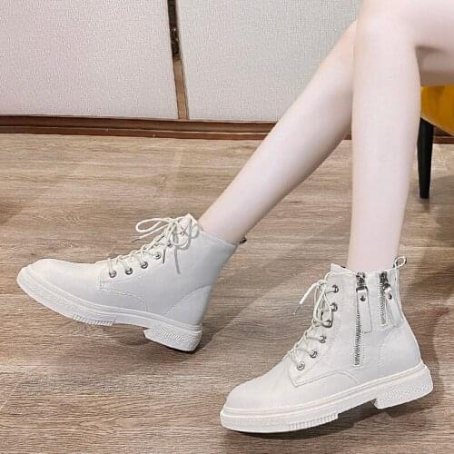 2021 autumn new style Martin boots European and American trend wind side double zipper lace casual short tube womens boots