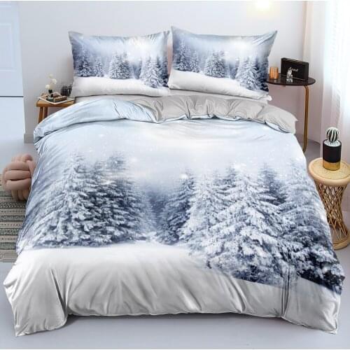 3D Duvet Cover and Pillowcase(s) Snow,Tree Christmas White Grey Quilt Covers Set Bedding Sets 3-Piece King Bed Linens Beddings