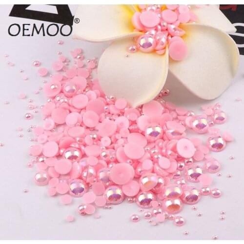 1000Pcs Pink Mixed Size Half Round Pearl beads 2mm,3mm,4mm,5mm,6mm,8mm,10mm for Flatback cabochons Scrapbook Craft
