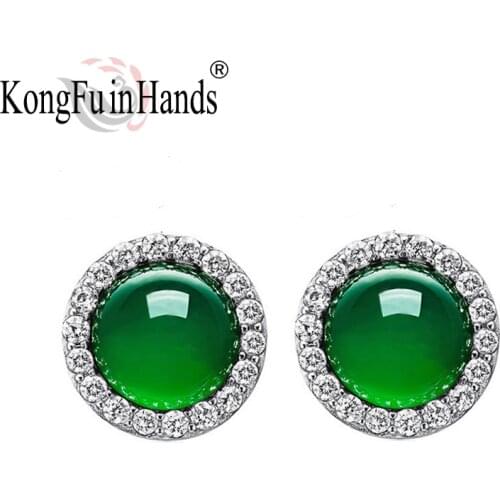 S925 Sterling Silver Green Chalcedony Round Stud Earrings Romantic Valentine Gift Women Fashion Jewelry Beautiful Birthday Gift