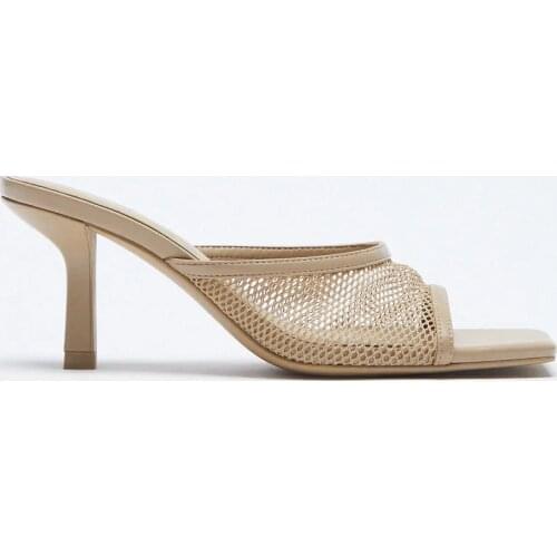 LMCAVASUN HIGH HEEL MESH SANDALS BLACK MID-HEEL SANDALS. MESH UPPER. LINED HEEL. SQUARE TOE