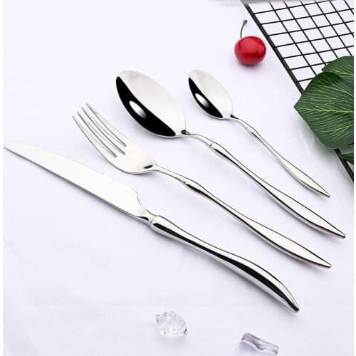 304 Stainless Steel Cutlery Set Steak Knife Fork Tea Spoon Dinnerware Set Mirror Western Tableware Flatware Kitchen Silverware