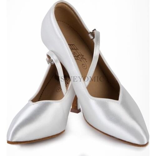 Ballroom BD Dance Shoes Standard Flesh Beige Black White Satin Low High 7cm Heel Ballroom Latin Dance Shoes For Women BD138