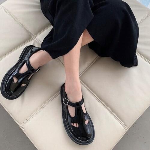 Autumn Flat Single Shoes Round Toe Retro Buckle Chaussures Femme Mary Jane Ladies Shoes Leather Creepers Platform Shoes Woman