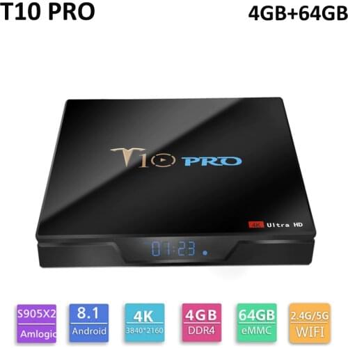 T10 PRO Android TV Box Amlogic S905X2 Quad Core DDR4 4GB RAM 64GB ROM 2.4G 5G WiFi Bluetooth4.1 Tv Box 4K HD Smart Media Player