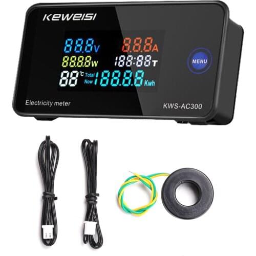 AC50-300V Intelligent Electricity Meter Voltmeter Ammeter Current Voltage Temperature Humidity Device 10A/100A Close-CT Open-CT