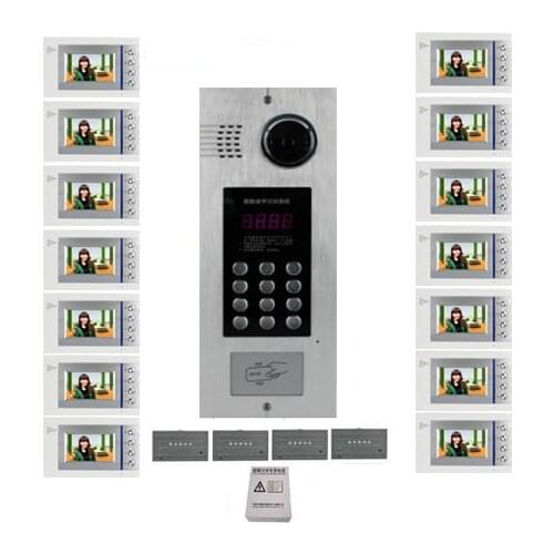 XinSiLu Building Home security Video Intercom System 4.3" LCD Video Door Phone IR Home Video Doorbell For 14-Apartments 1 Doors