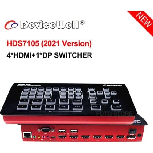 NEW 2021 Version DeviceWell HDS7105 5-CH Video Switcher 4*HDMI-compatible 1*DP SWITCHER for Video Stream HDS7105_V2021