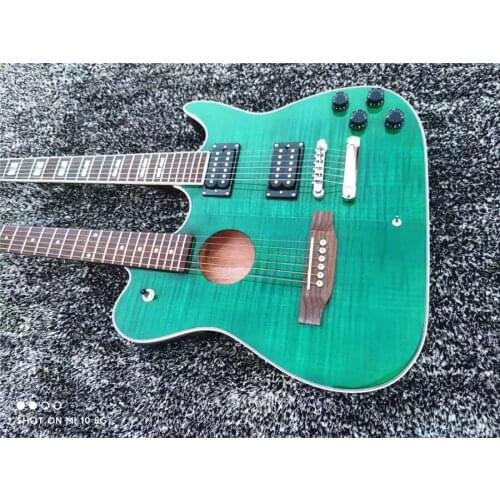 High quality custom double - head electric guitar tiger grain green sound hole free shipping