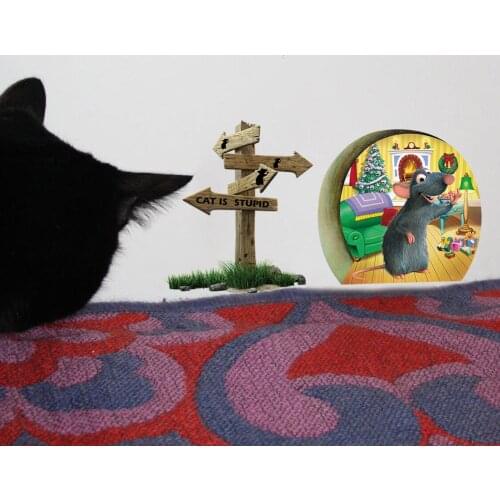 Funny Mouse hole Cat is Stupid wall sticker for kids rooms Cartoon wall decals Christmas Decoration Kitchen Decor